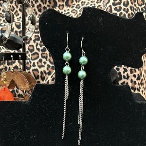 Elegant Silver and Green Dangle Earrings